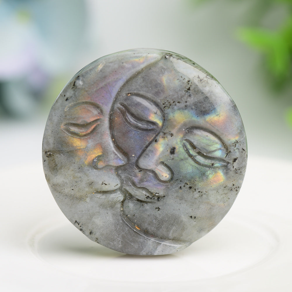 1.8" Moon and Sun Face Crytsal Carving Bulk WholesaleBest Crystal Wholesalers