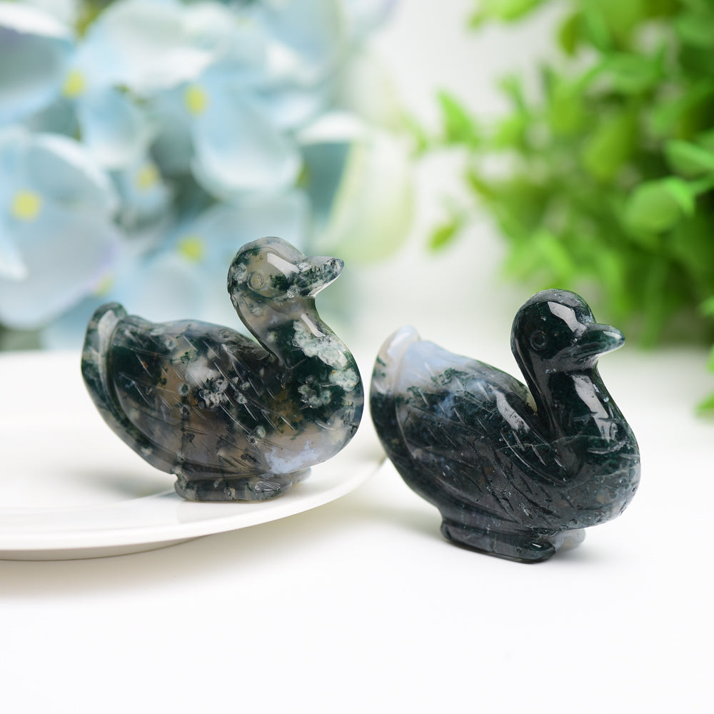 2.1" Moss Agate Duck Animal Crystal Carving Bulk Best Crystal Wholesalers