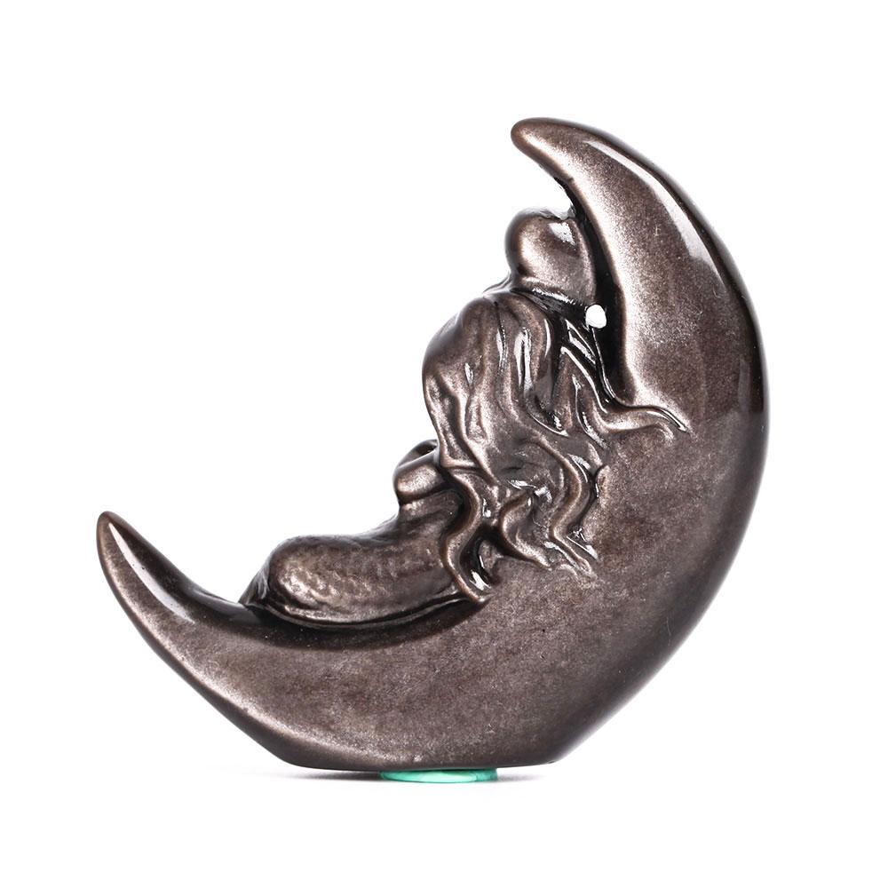 Silver Obsidian Moon with Mermaid Carving Decor Best Crystal Wholesalers