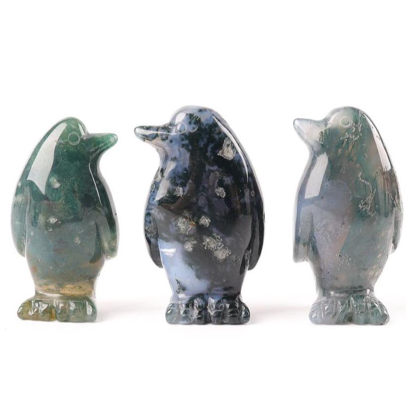 2" Moss Agate Crystal Carving Penguin Free Form Animal Bulk Best Crystal Wholesalers