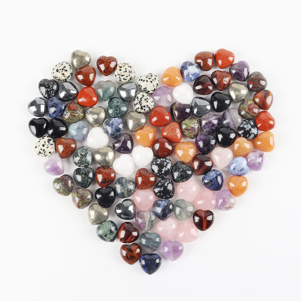 20mm Mini Natural Crystal Heart Best Crystal Wholesalers Rose quartz Clear Quartz Amethyst Deam Amethyst Fluorite Red Aventurine Tiger's Eye Red Sandstone Red Jasper Red Tiger's Eye Mahongany Sodalite Kambaba Drangon Blood Stone Dalmatian Pyrite