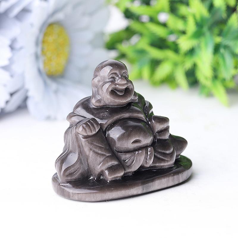 2.4" Silver Obsidian Buddha Crystal Carvings Model Bulk Best Crystal Wholesalers