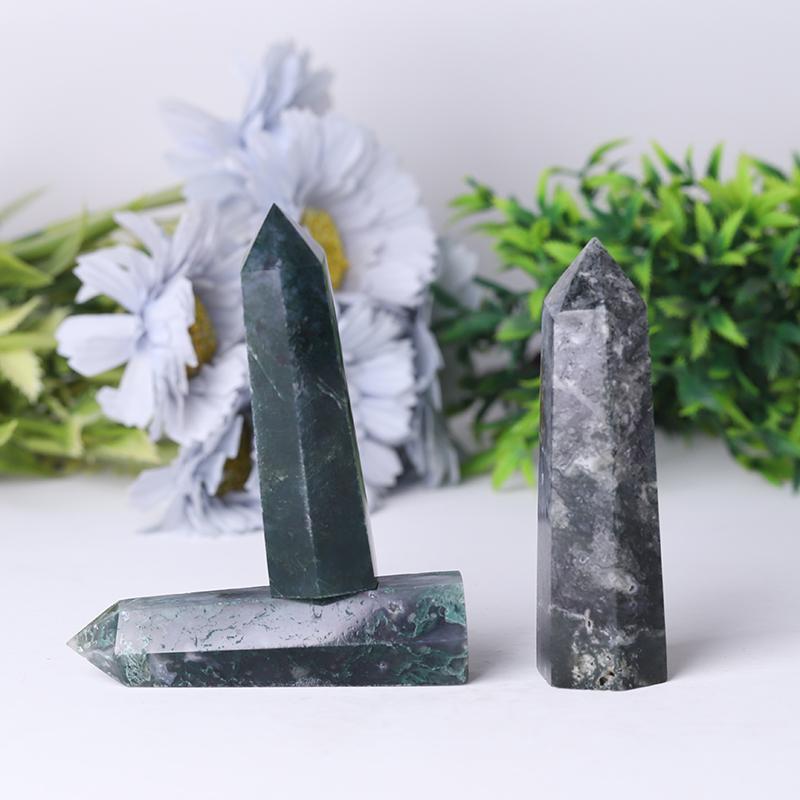 Wholesale Natual Crystal Healing Moss Agate Point Wand Towers Points Bulk Best Crystal Wholesalers