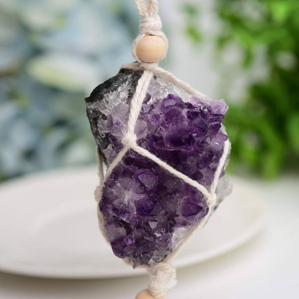 Amethyst Cluster Hanging with Cotton Rope Tassels Jewelry Bulk Best Crystal Wholesalers