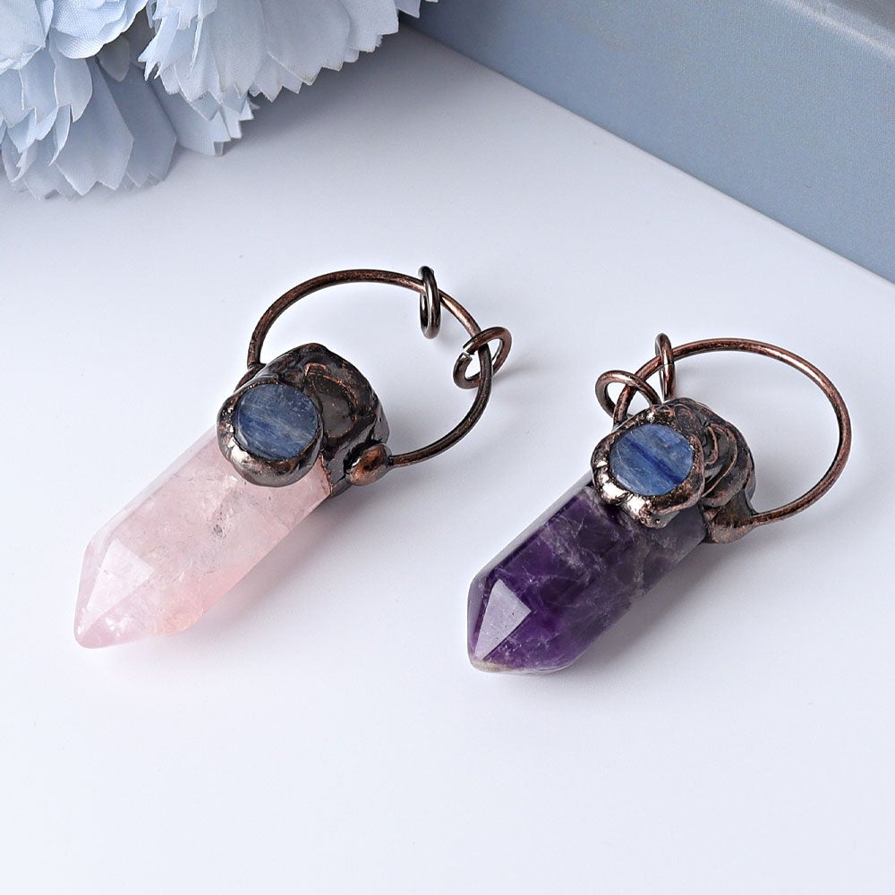 2.4" Amethyst Rose Quartz with Kyanite Pendant for DIY Best Crystal Wholesalers