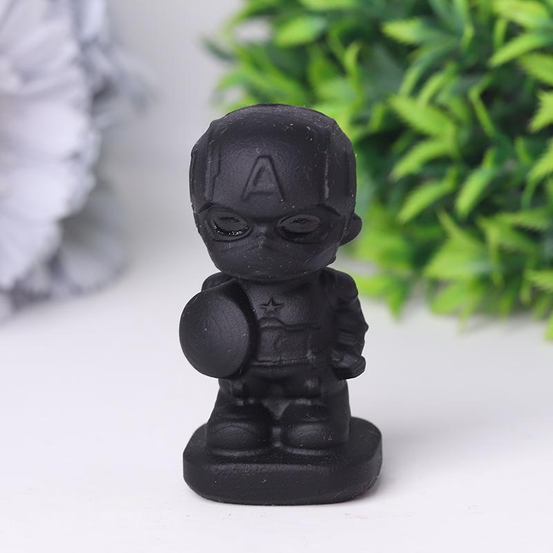 Black Obsidian Captain AmericaCrystal Carvings Cartoon Bulk Best Crystal Wholesalers