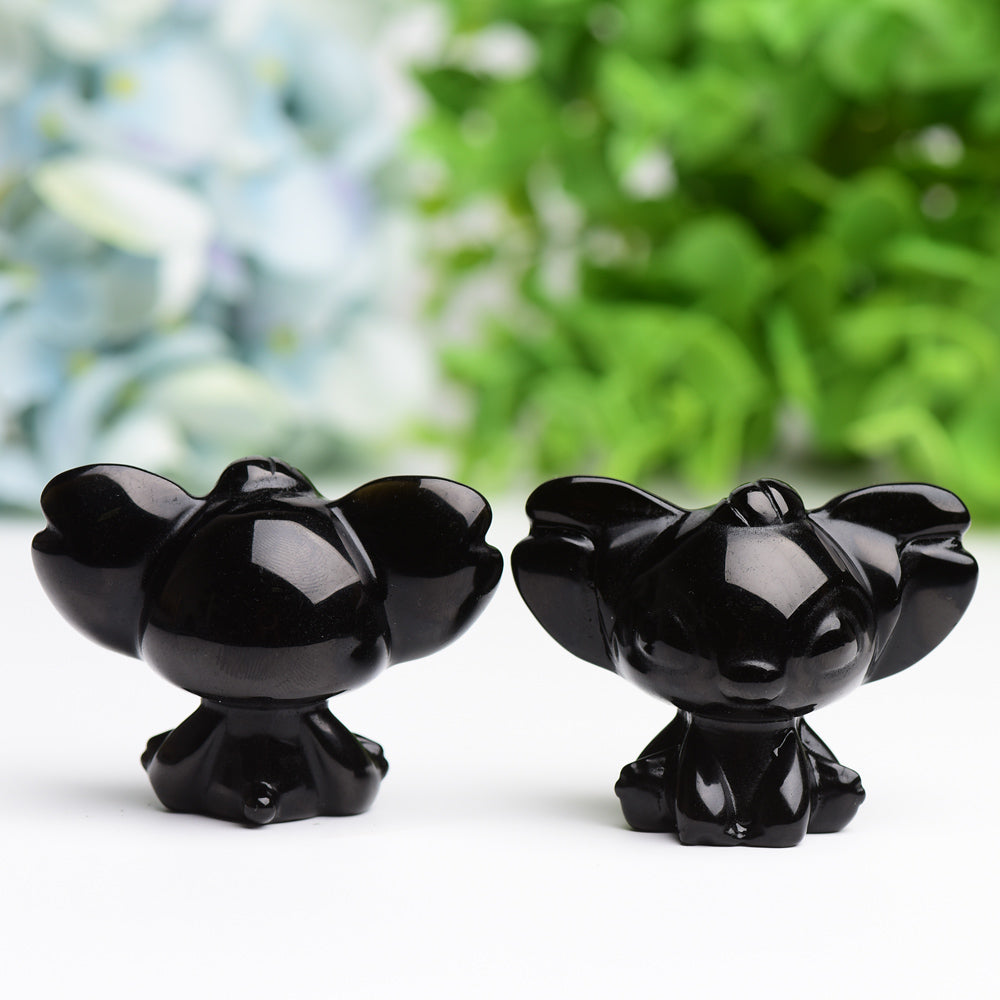 1.7" Black Obsidian Stitch Crystal Carving Cartoon Bulk Best Crystal Wholesalers