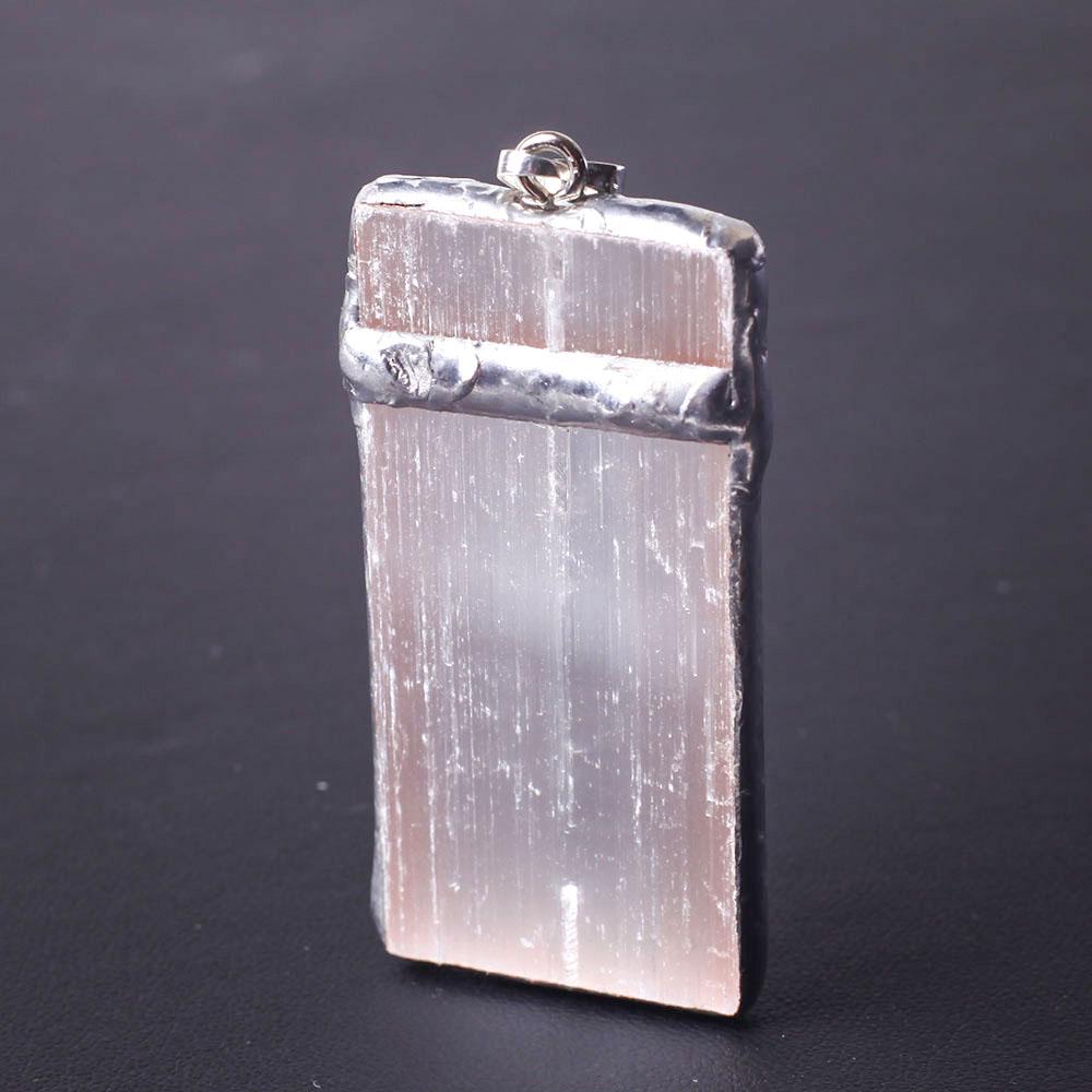 Wire Wrapped Pink Selenite Square Slice Crystal Pendant Best Crystal Wholesalers