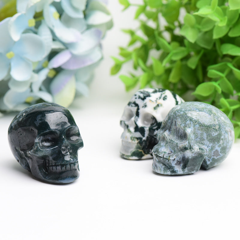 2.0" Moss Agate Crystal Carvings Skull Bulk Crystal wholesale suppliers