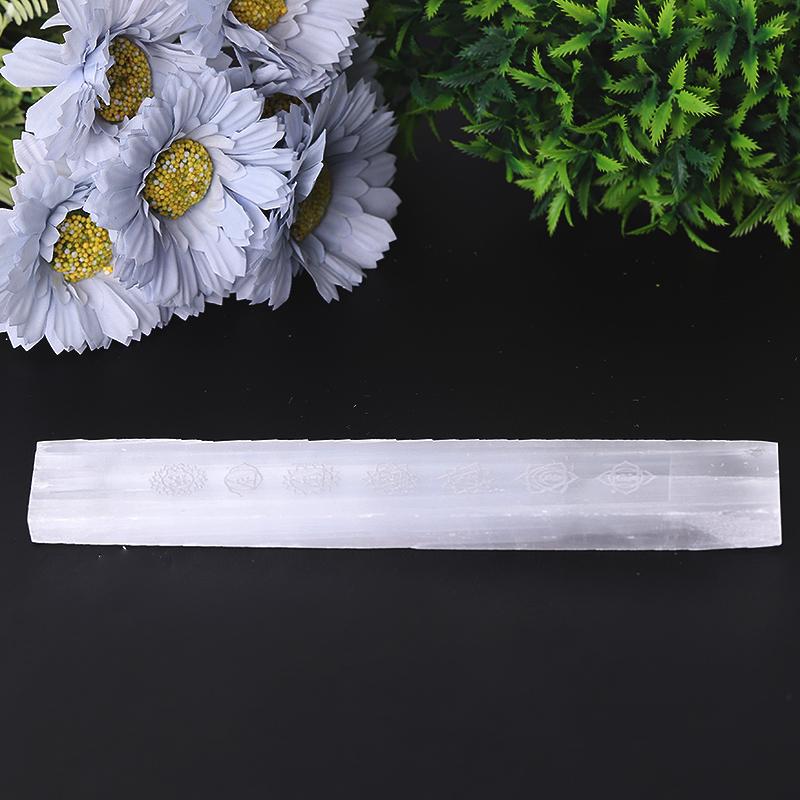 7.5" Selenite Stick Wand with Laser Engraved Chakra Pattern Bulk Best Crystal Wholesalers