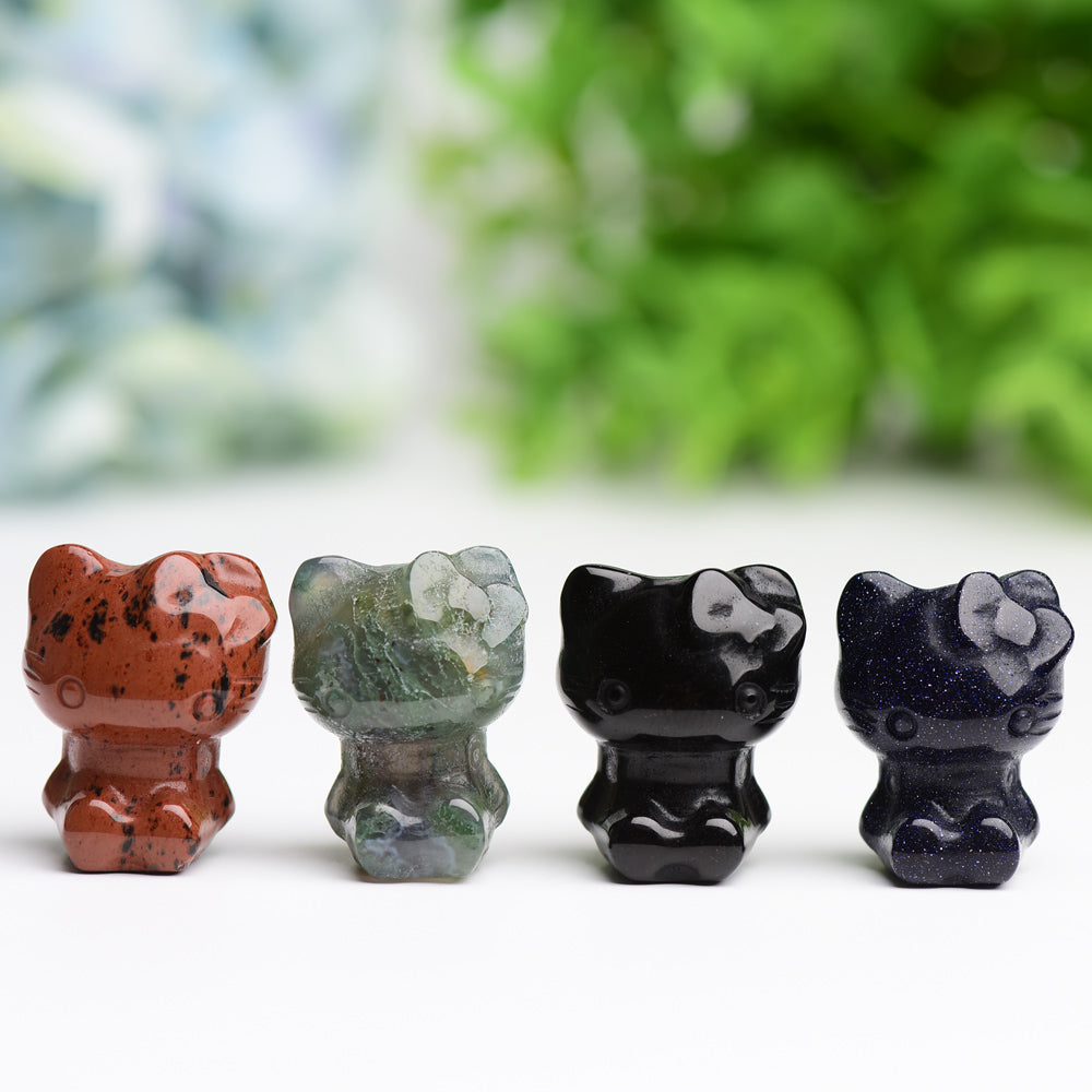 1.2" Hello Kitty Mini Crystal Carving Cartoon Bulk Best Crystal Wholesalers Mahogany Moss Agate Black Obsidian Blue Sandstone