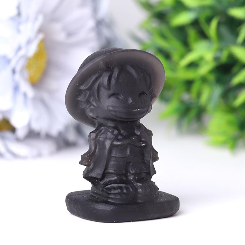 2.5" Black Obsidian Luffy Crystal Carvings Cartoon Bulk Best Crystal Wholesalers