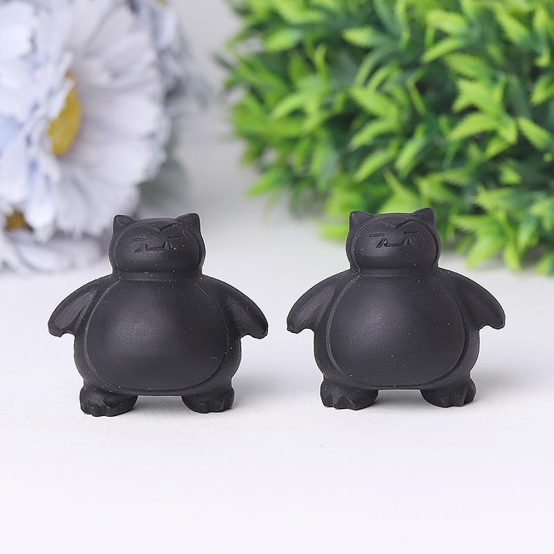 1.8" Black Obsidian Snorlax Crystal Carvings Cartoon Bulk Best Crystal Wholesalers