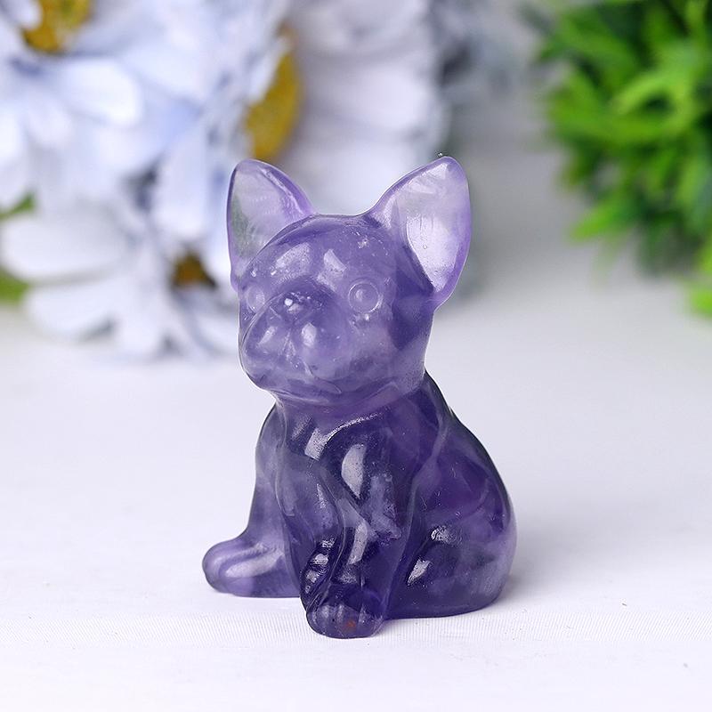 2.5" Wholesale High Quality Fluorite French Bulldog Carving Crystal Dog For Home Decor Animal Bulk Best Crystal Wholesalers