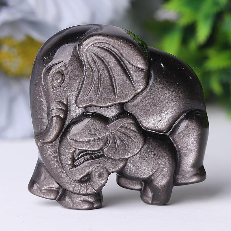 2" Silver Obsidian Elephant Crystal Carvings Animal Bulk Best Crystal Wholesalers