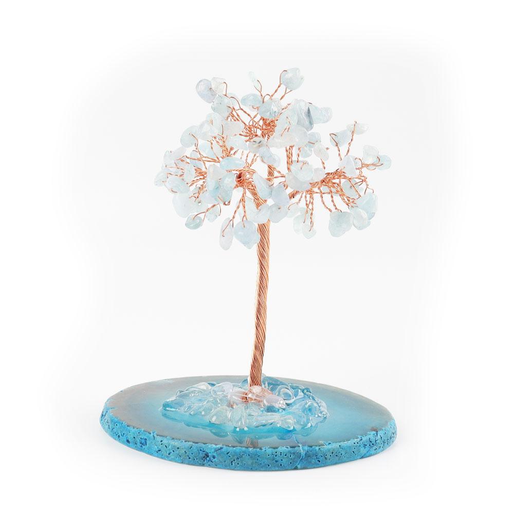 Aquamarine Chips Lucky Tree with Agate Base Free Form