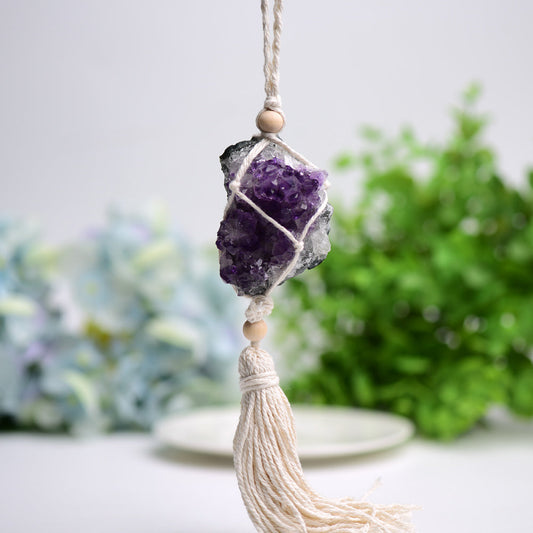 Amethyst Cluster Hanging with Cotton Rope Tassels Jewelry Bulk Best Crystal Wholesalers