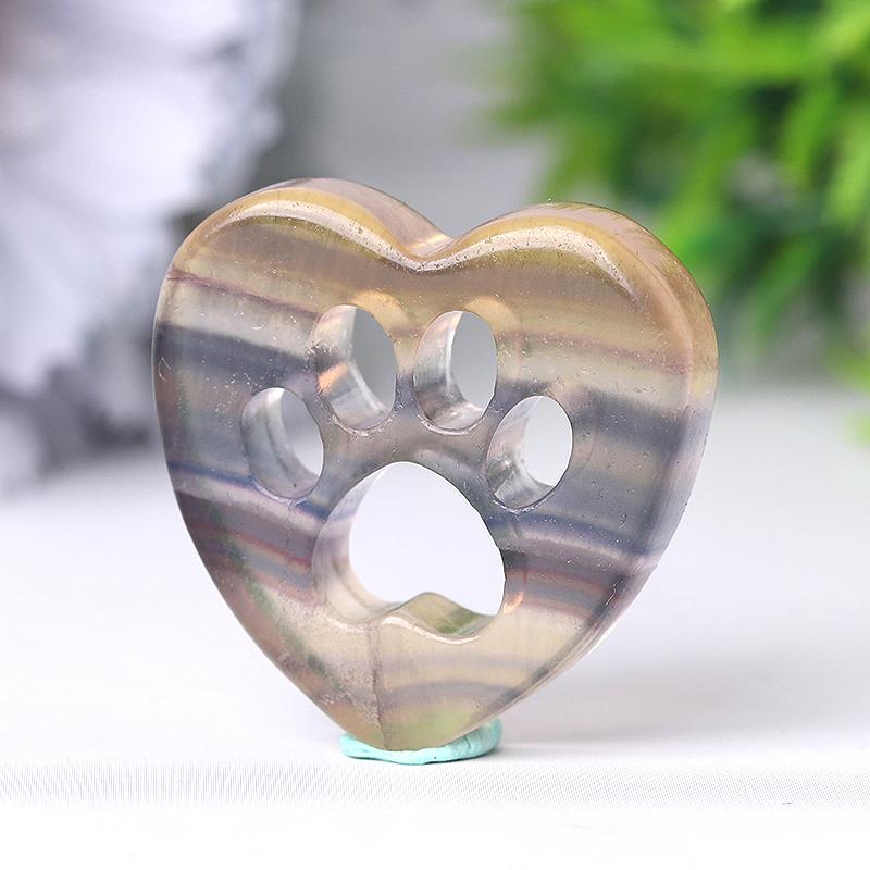 1.5" Heart with Cat Paw Shape Crystal Carvings Best Crystal Wholesalers