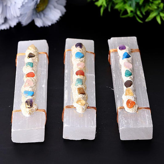 7" Selenite Wand with Chakra Stone Bulk Best Crystal Wholesalers