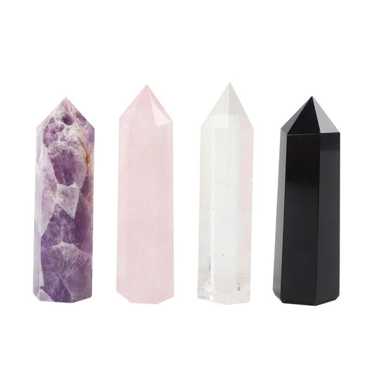 4pcs Amethyst Rose Quartz Rock Quartz Black Obsidian Towers Points Bulk Wands for Healing Best Crystal Wholesalers