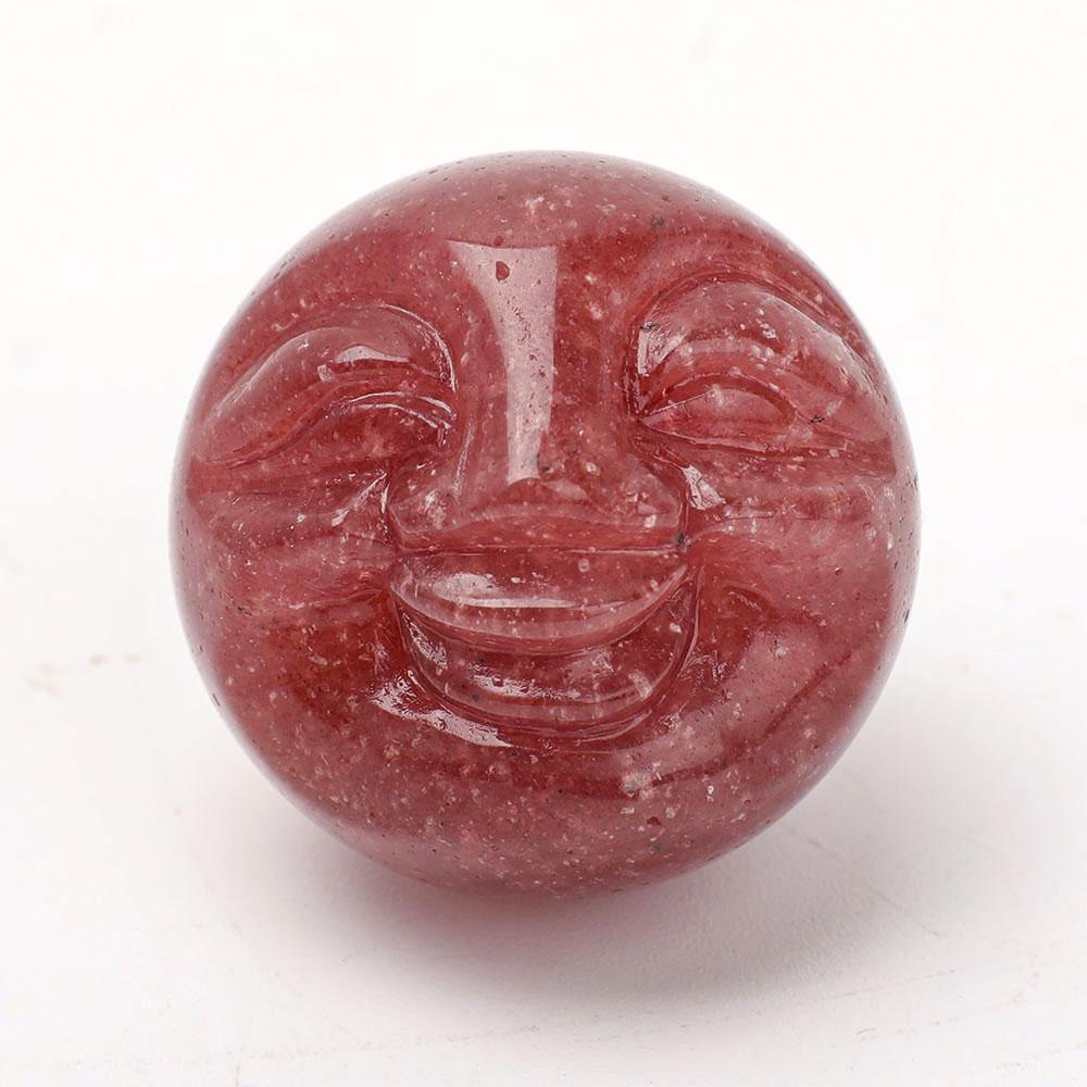 Rose Quartz Strawberry Carving Smile Face