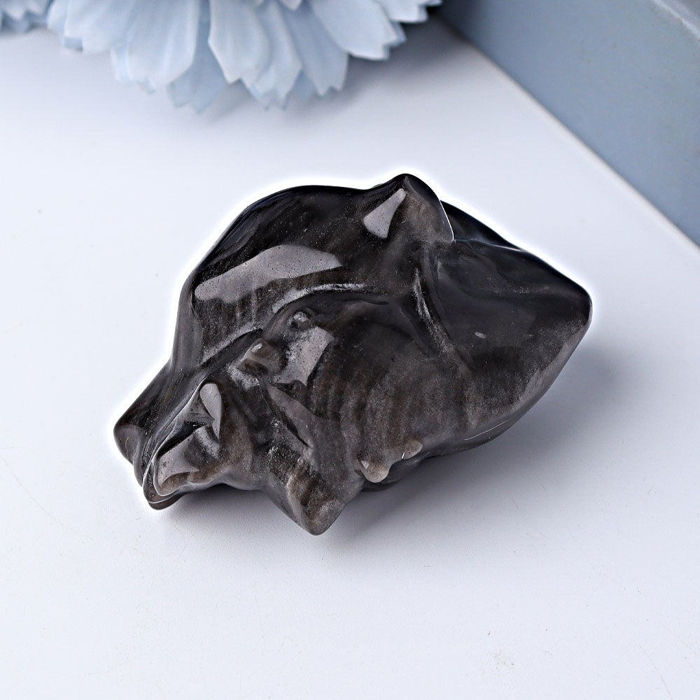 2.7" Silver Obsidian Heart Crystal Carvings Best Crystal Wholesalers