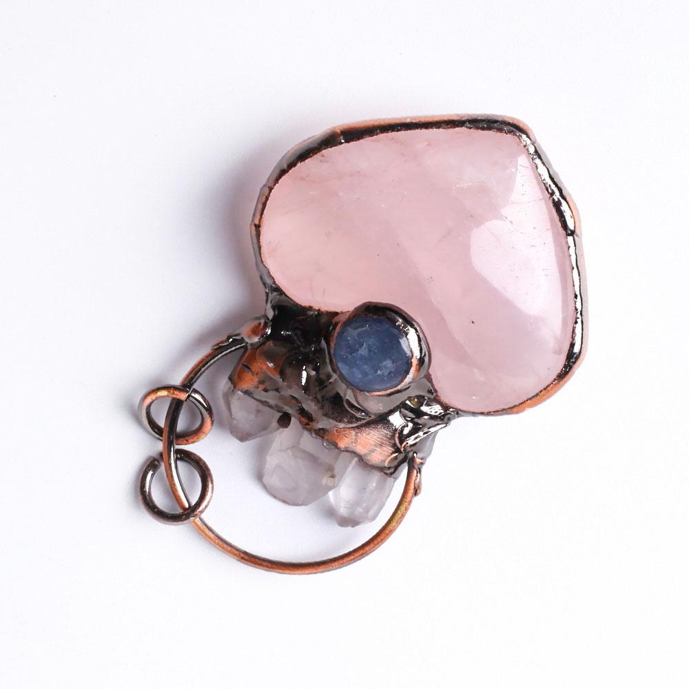 Rose Quartz Heart Shape Crystal Pendant Key Chain DIY Jewelry Best Crystal Wholesalers