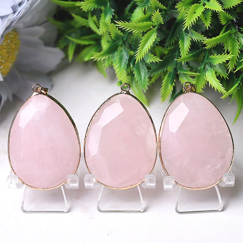 1.75" Rose Quartz Pendant with Golden Rim Best Crystal Wholesalers