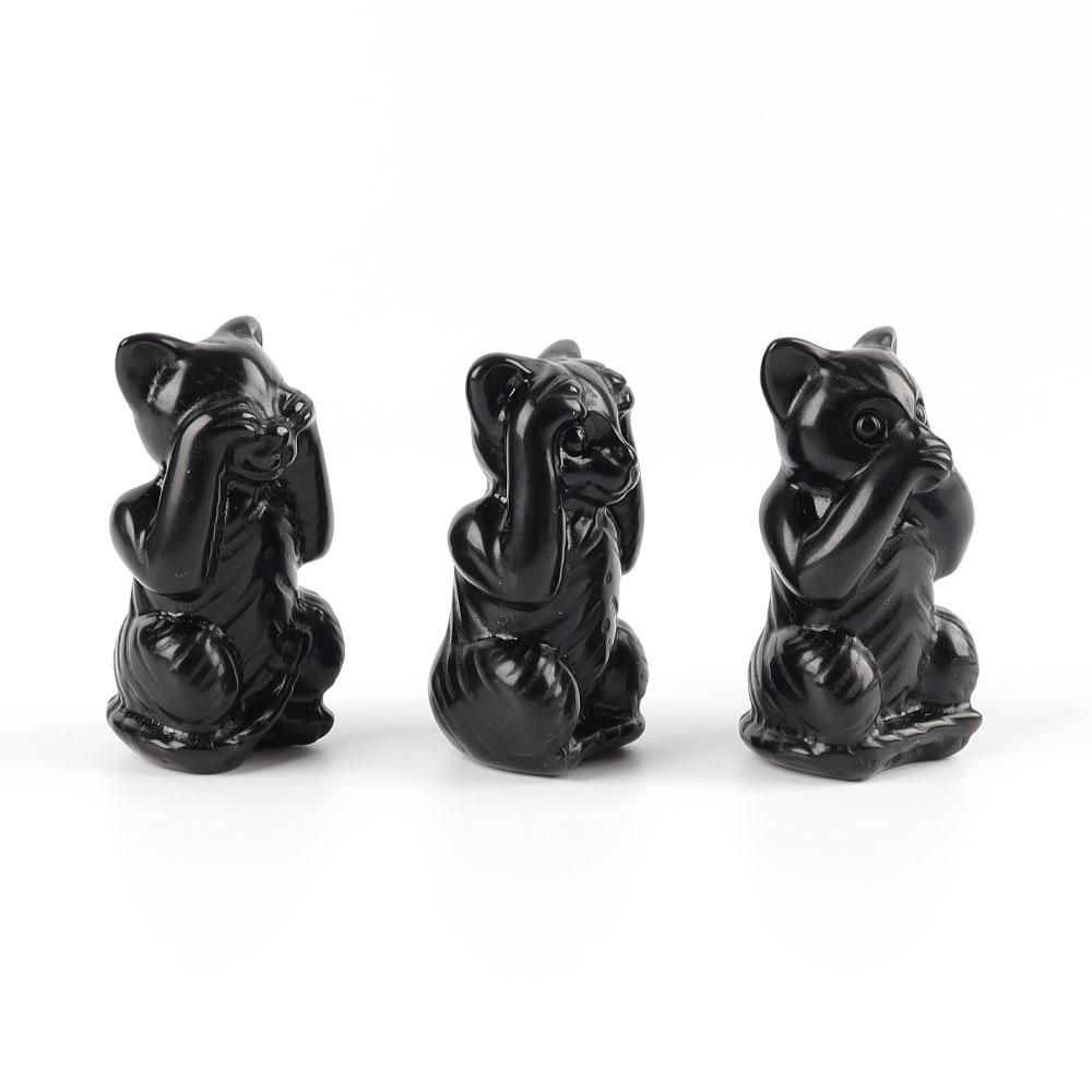 Black Obsidian See No Evil, Hear No Evil, Speak No Evil, Free Form 1set Best Crystal Wholesalers