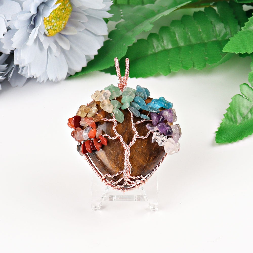 2" Chakra Tree of Life Wire Wrapped Heart Pendant Best Crystal Wholesalers