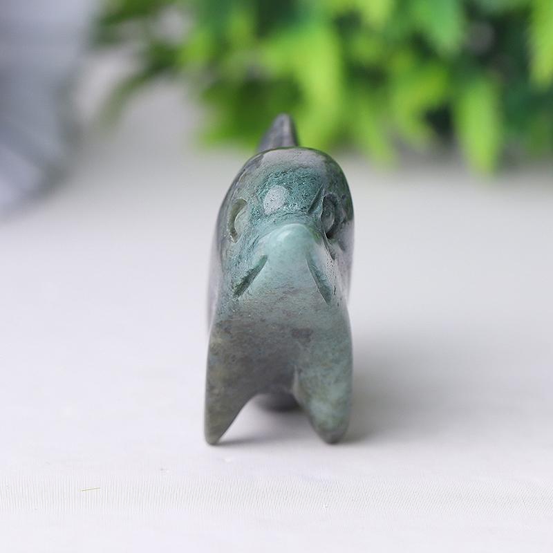 2.5" Moss Agate Dolphin Crystal Carvings Animal Bulk Best Crystal Wholesalers