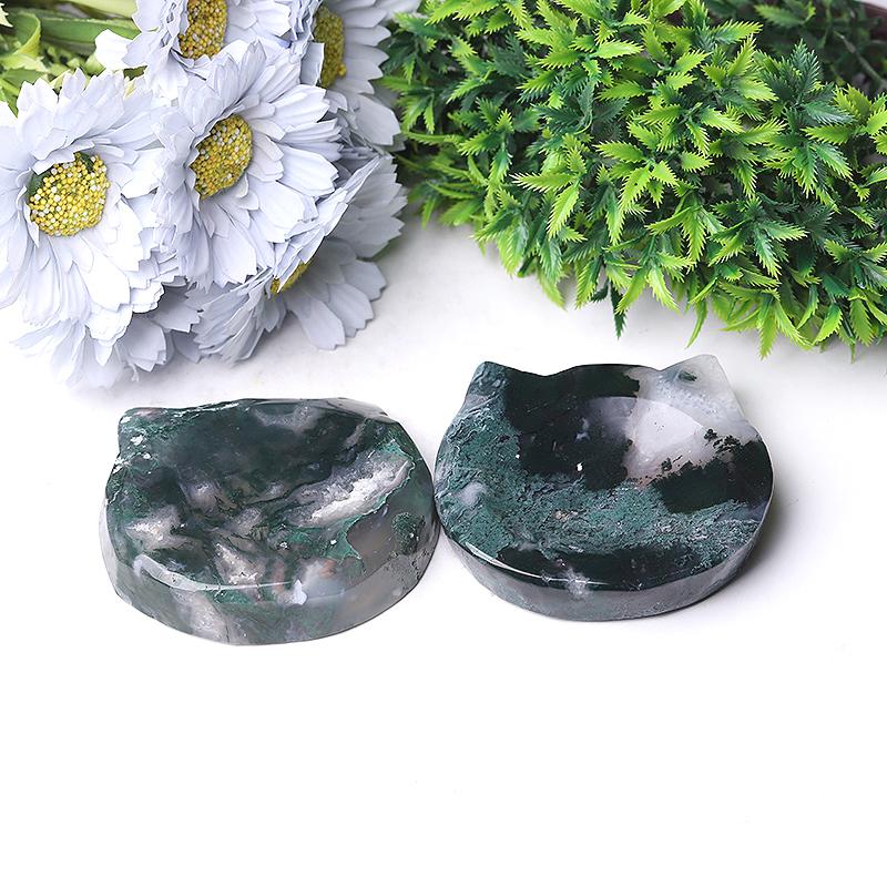 3.5" Moss Agate Cat Head Bowl Crystal Carvings Animal Bulk Best Crystal Wholesalers