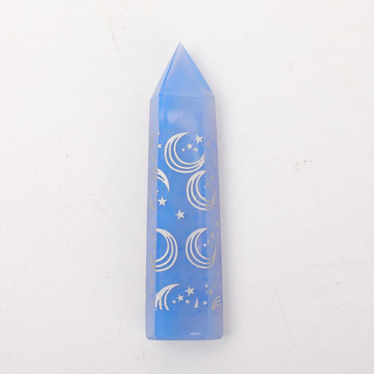 Blue Opalite Towers Points Bulk with Laser Engraved Pattern Best Crystal Wholesalers