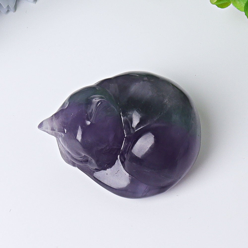 2" Fluorite Sleeping Cat Crystal Carvings Animal Bulk Best Crystal Wholesalers