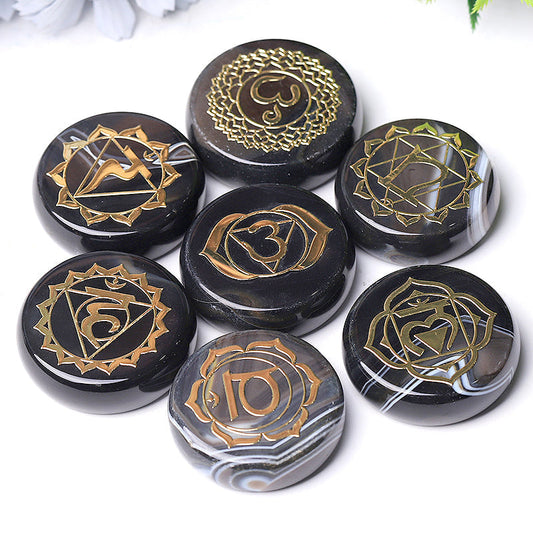 1.76" 1 Set Agate Round Piece with Chakra Printed Palm Stone Bulk Best Crystal Wholesalers