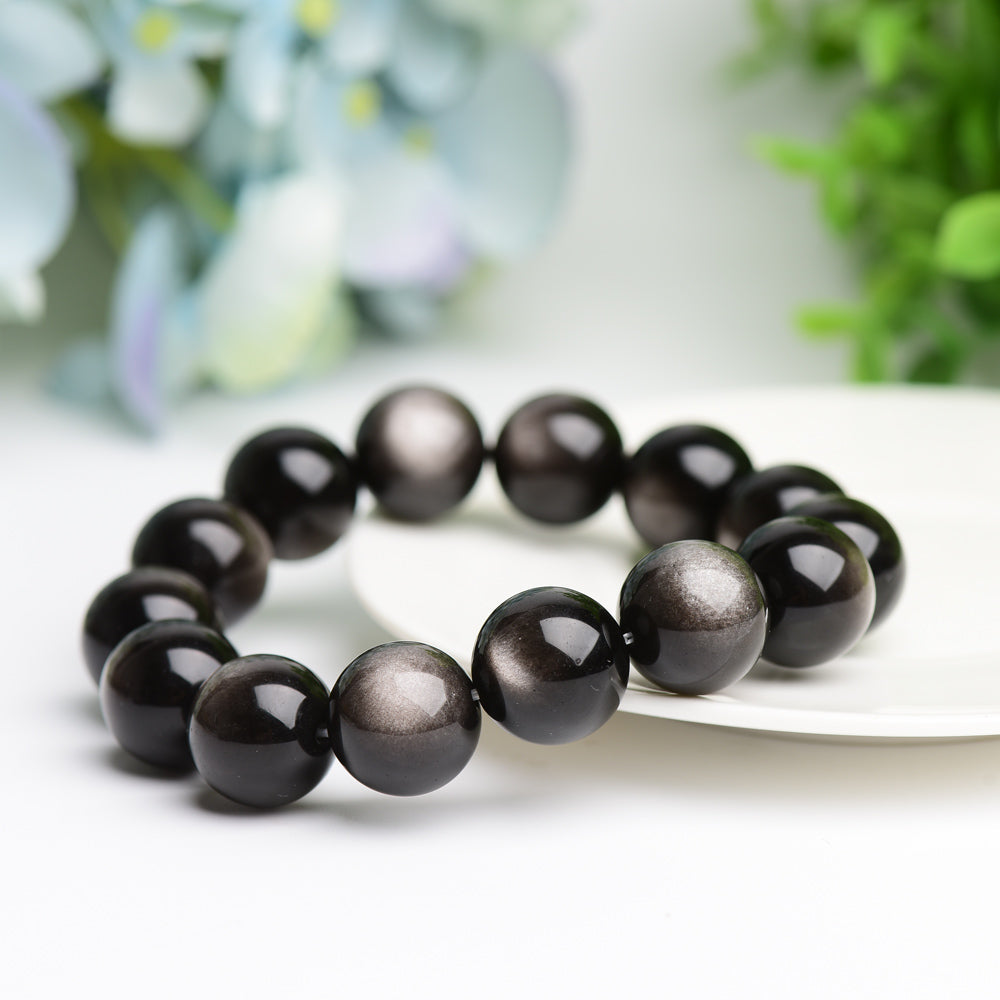 16mm Silver Obsidian Bracelet For Sale in Bulk -Wholesale