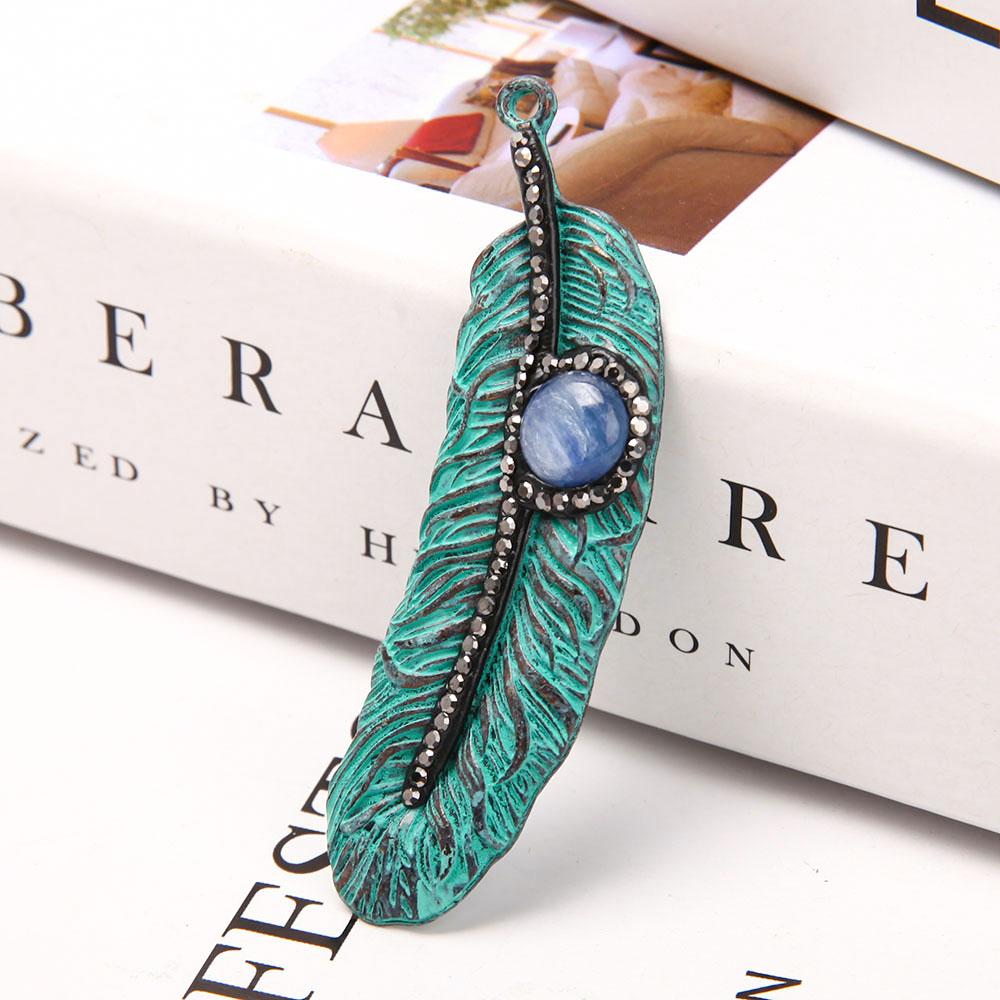 Metal Feather Shape Pendant with Kyanite Best Crystal Wholesalers