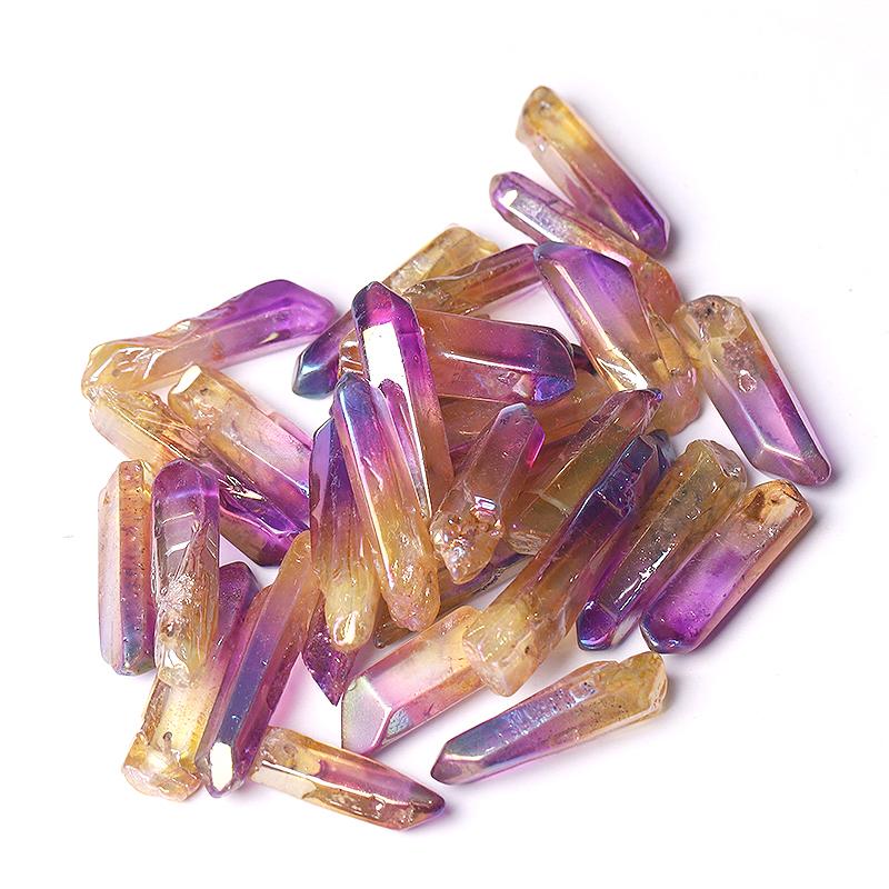 Drilled Double Color Aura Quartz Crystal Points Raw Rough Clear Rock Quartz Sticks