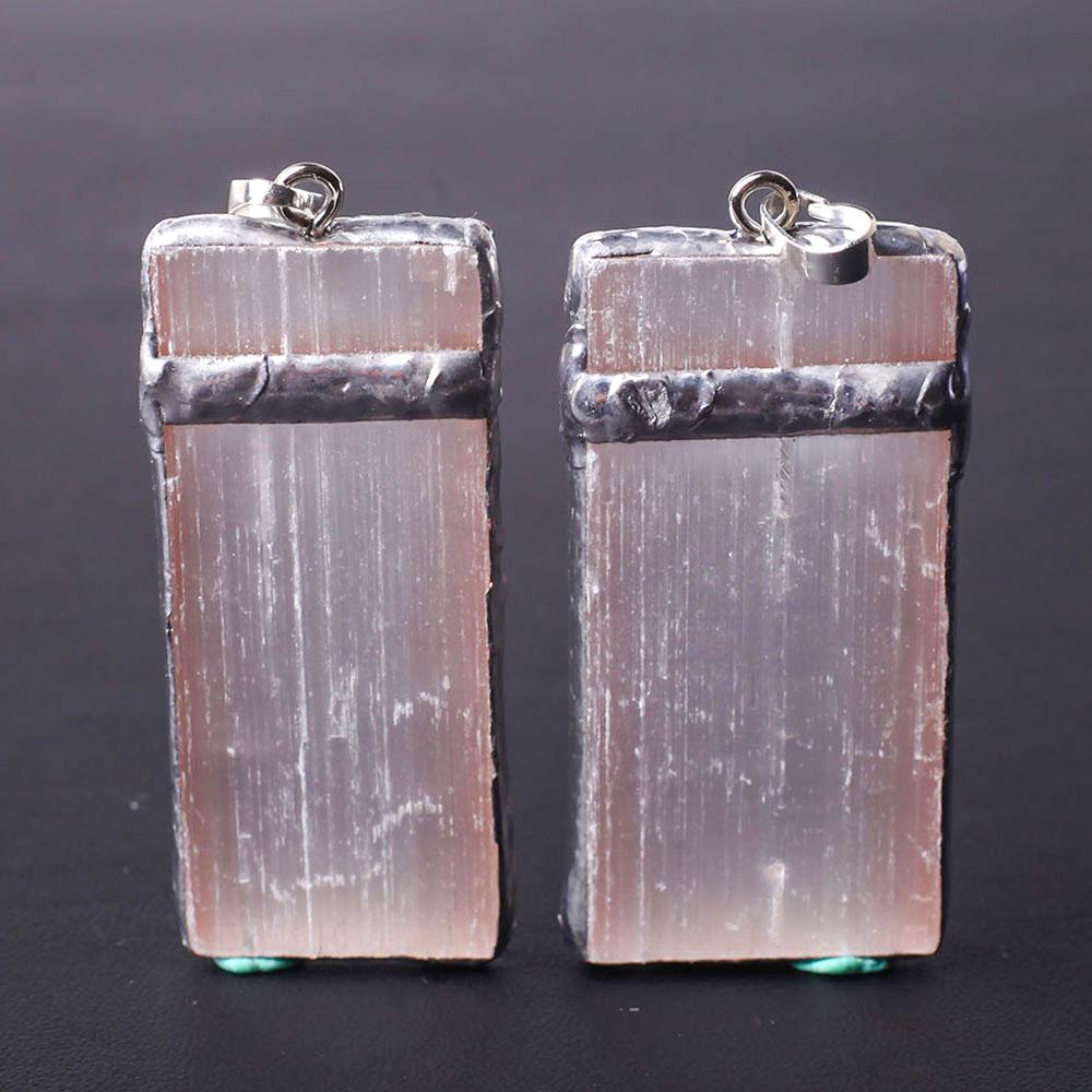 Wire Wrapped Pink Selenite Square Slice Crystal Pendant Best Crystal Wholesalers