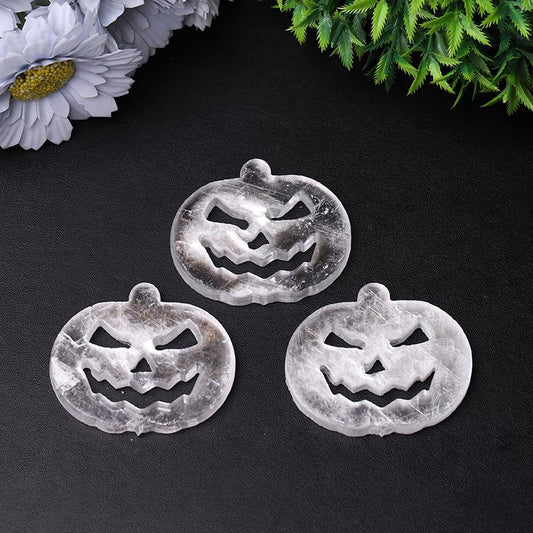 2.5" Selenite Pumpkin Face Hand Carving Halloween Gift Best Crystal Wholesalers