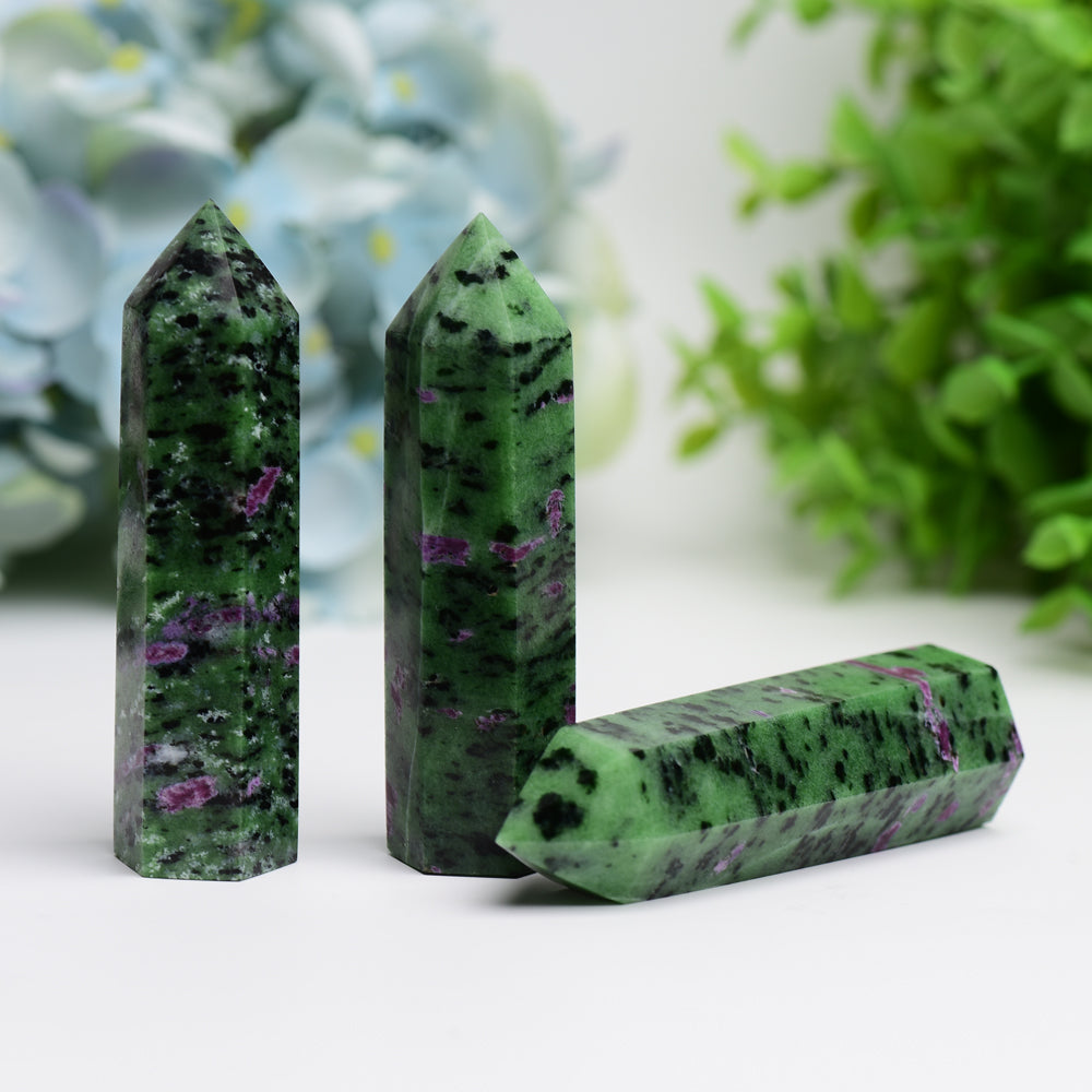 2.5"-4.0" Ruby In Zoisite Crystal Points Towers Bulk Best Crystal Wholesalers