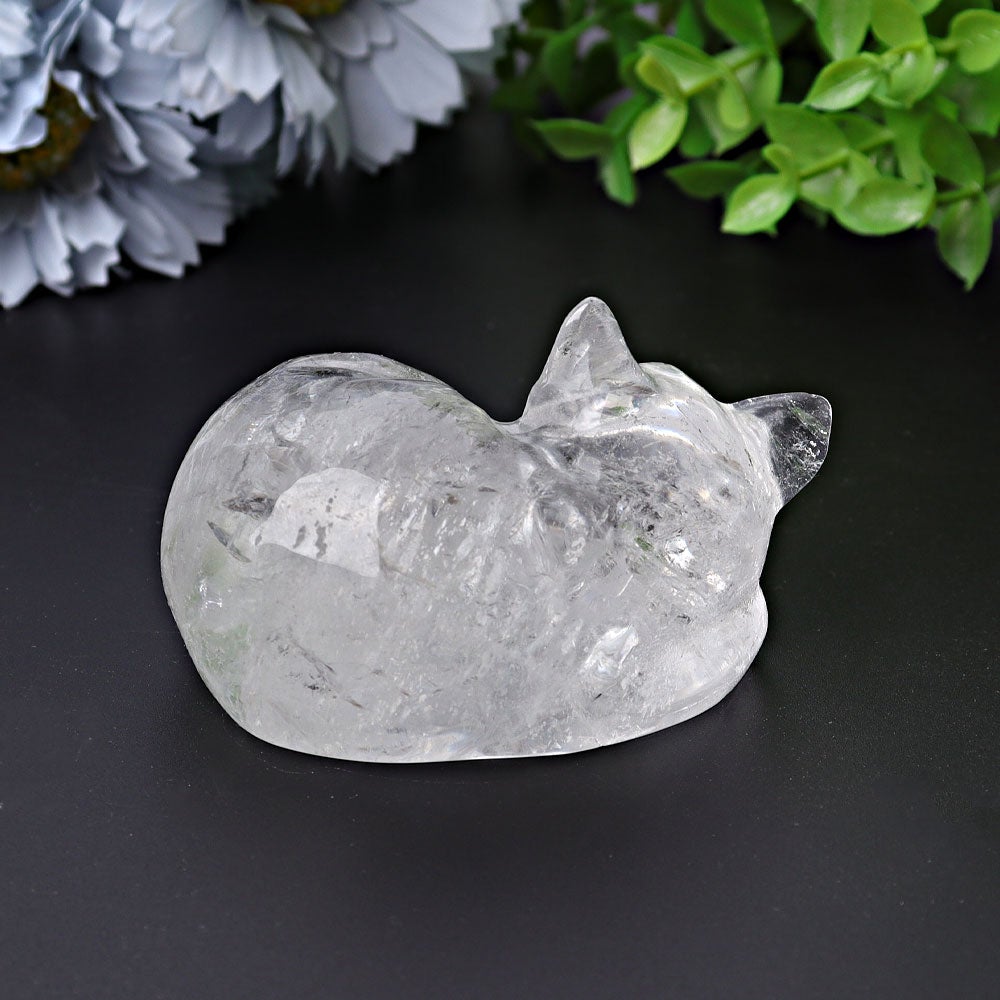 3" Clear Quartz Sleeping Cat Crystal Carvings Best Crystal Wholesalers