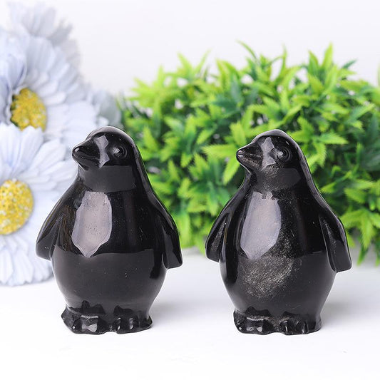 3.2" Silver Obsidian Penguin Crystal Carvings Animal Bulk Best Crystal Wholesalers