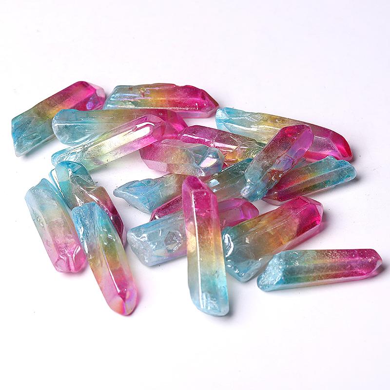 Double Color Aura Quartz Crystal Points Raw Rough Clear Rock Quartz Sticks