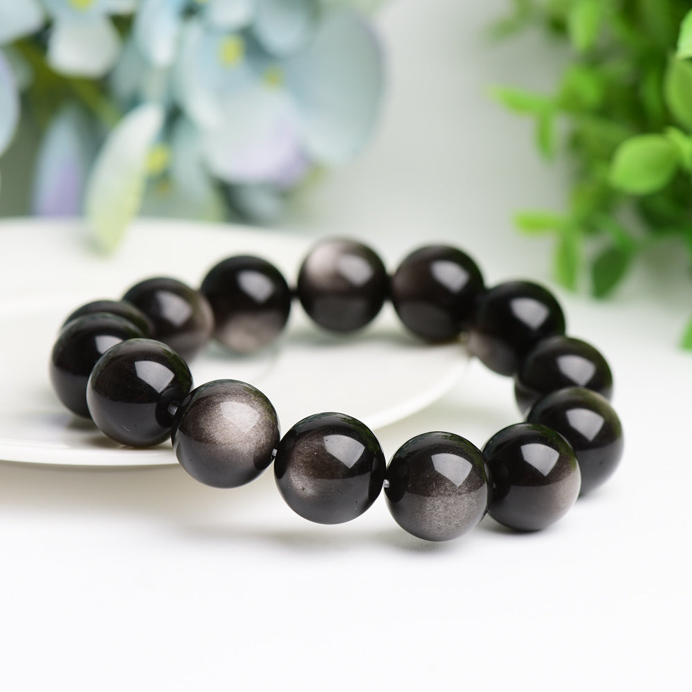 16mm Silver Obsidian Bracelet For Sale in Bulk -Wholesale