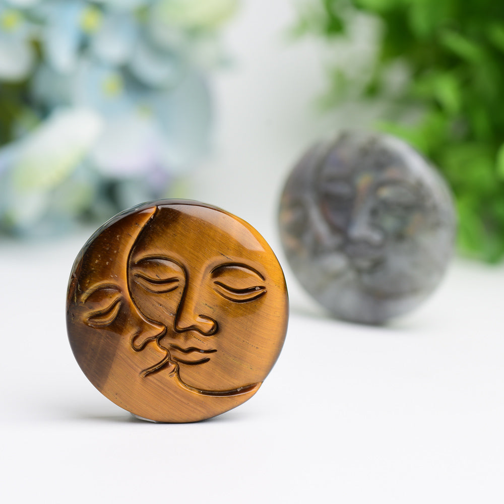 1.8" Moon and Sun Face Crytsal Carving Bulk WholesaleBest Crystal Wholesalers