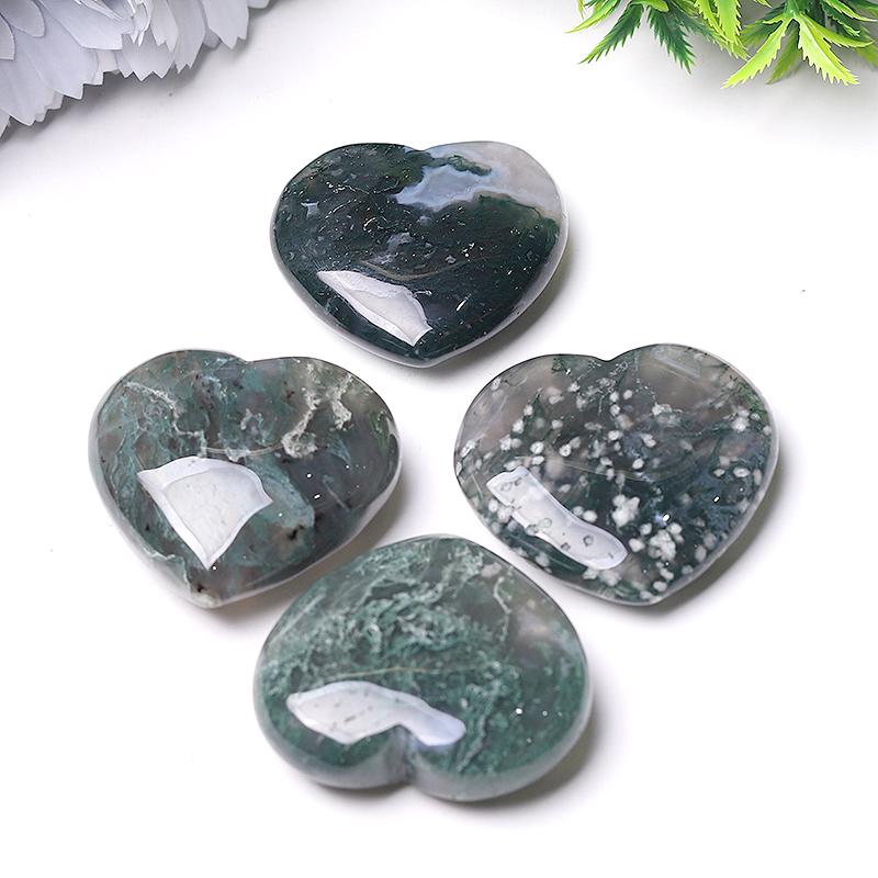 2" Moss Agate Heart Crystal Carvings Best Crystal Wholesalers