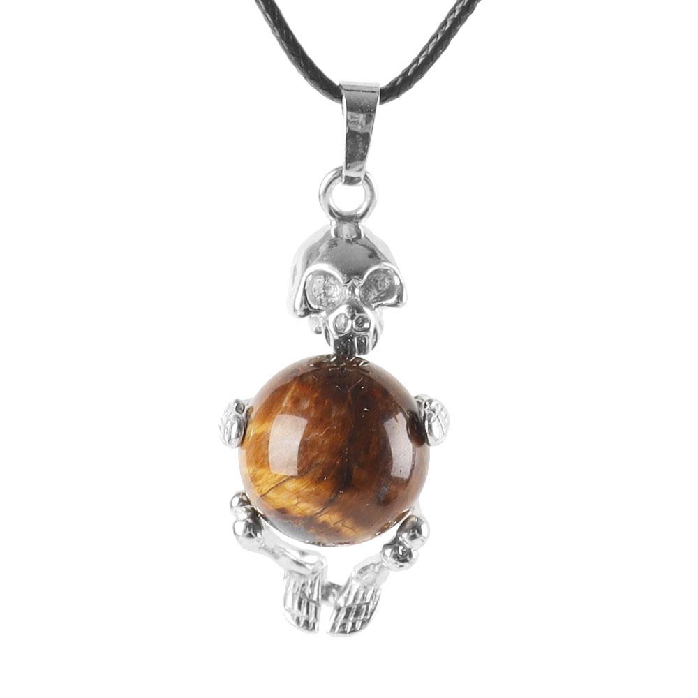 Silver Skeleton Wrapped Round Ball Gemstone Healing Crystal Pendant Best Crystal Wholesalers