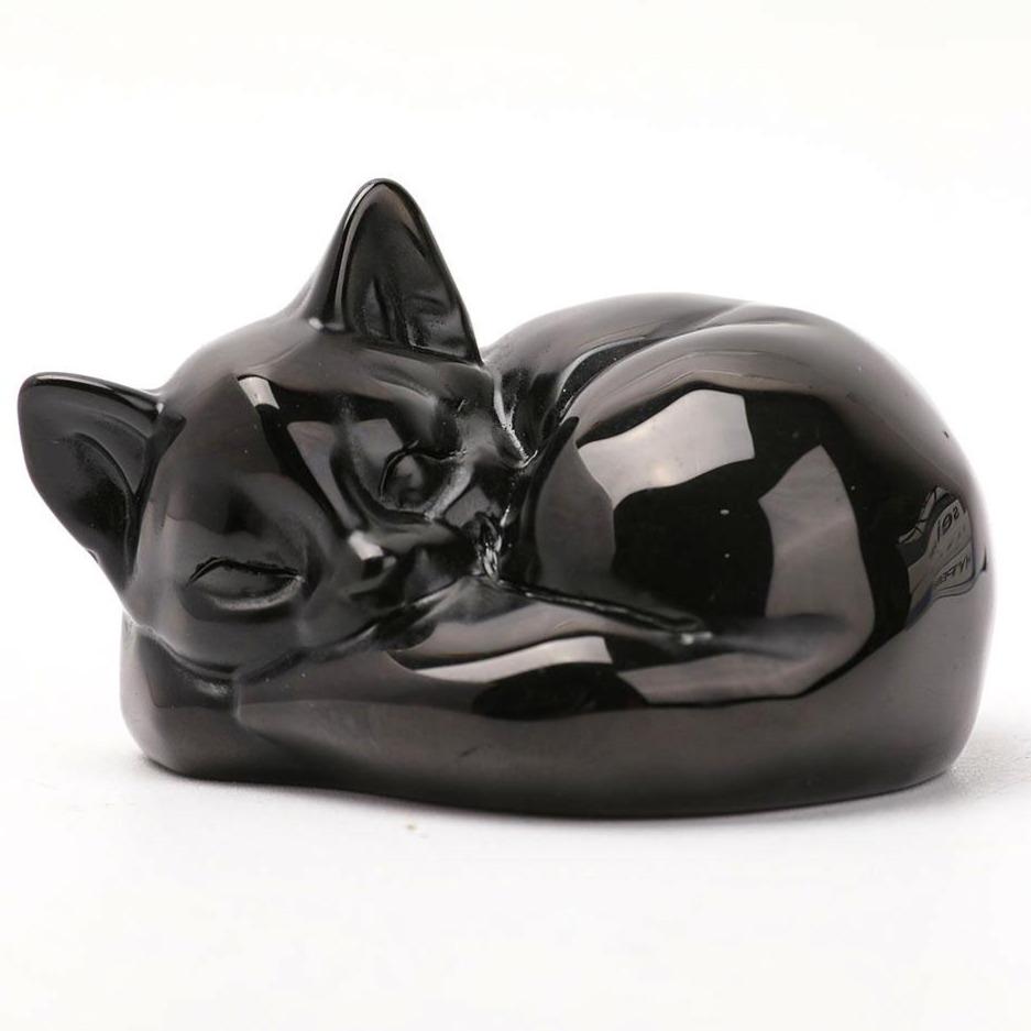 Black Obsidian Sleeping Cat Carvings Animal Bulk Best Crystal Wholesalers