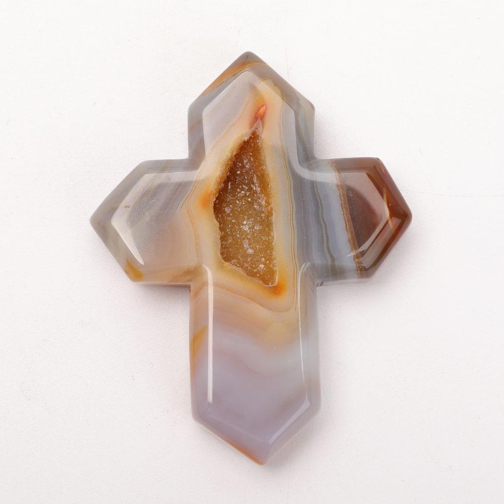 Hand Carved Druzy Agate Cross